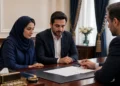 زوج بزرگسال در دفتر رسمی ازدواج برای بررسی شرایط ثبت صیغه موقت