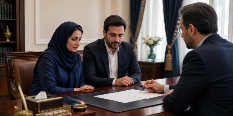 زوج بزرگسال در دفتر رسمی ازدواج برای بررسی شرایط ثبت صیغه موقت